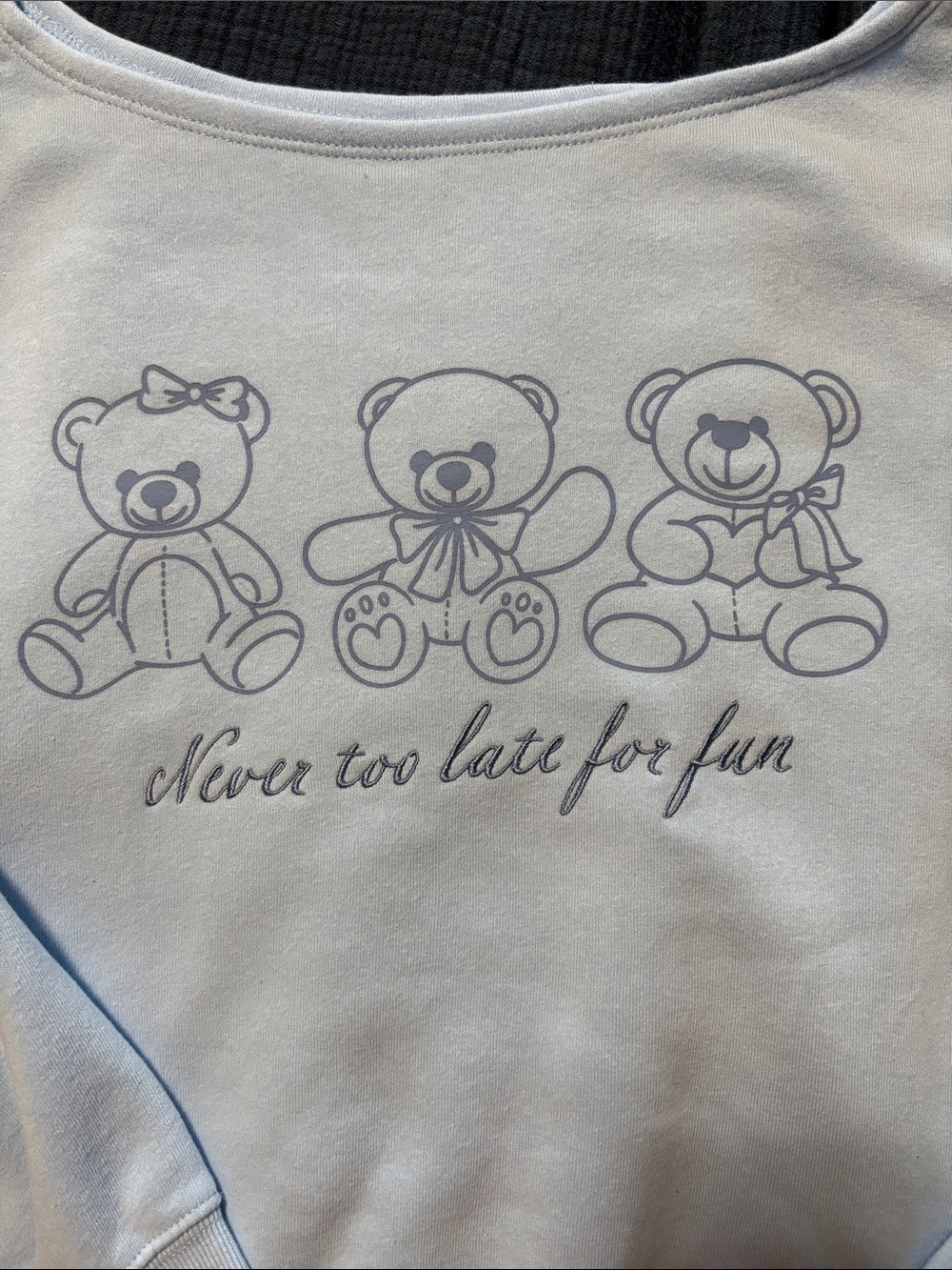 Zoe + Liv Pale Blue Teddy Bear Graphic Crewneck Sweatshirt